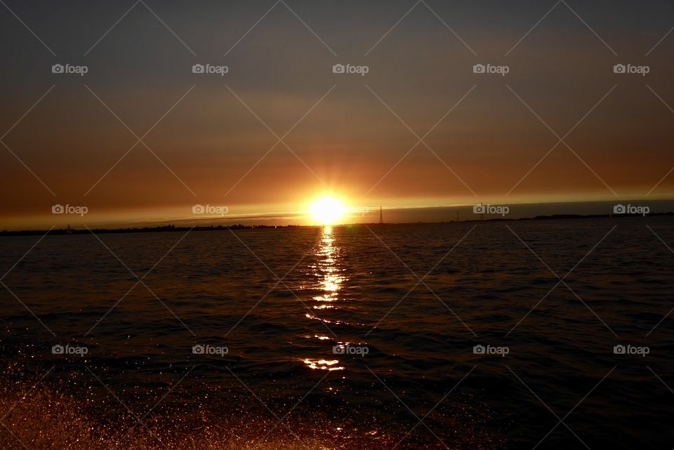 Sunset on a warm summer evening on the river