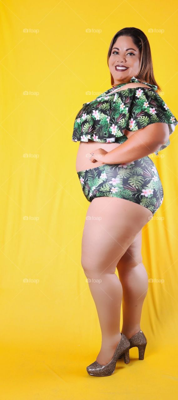 Plus size model in swimming suit