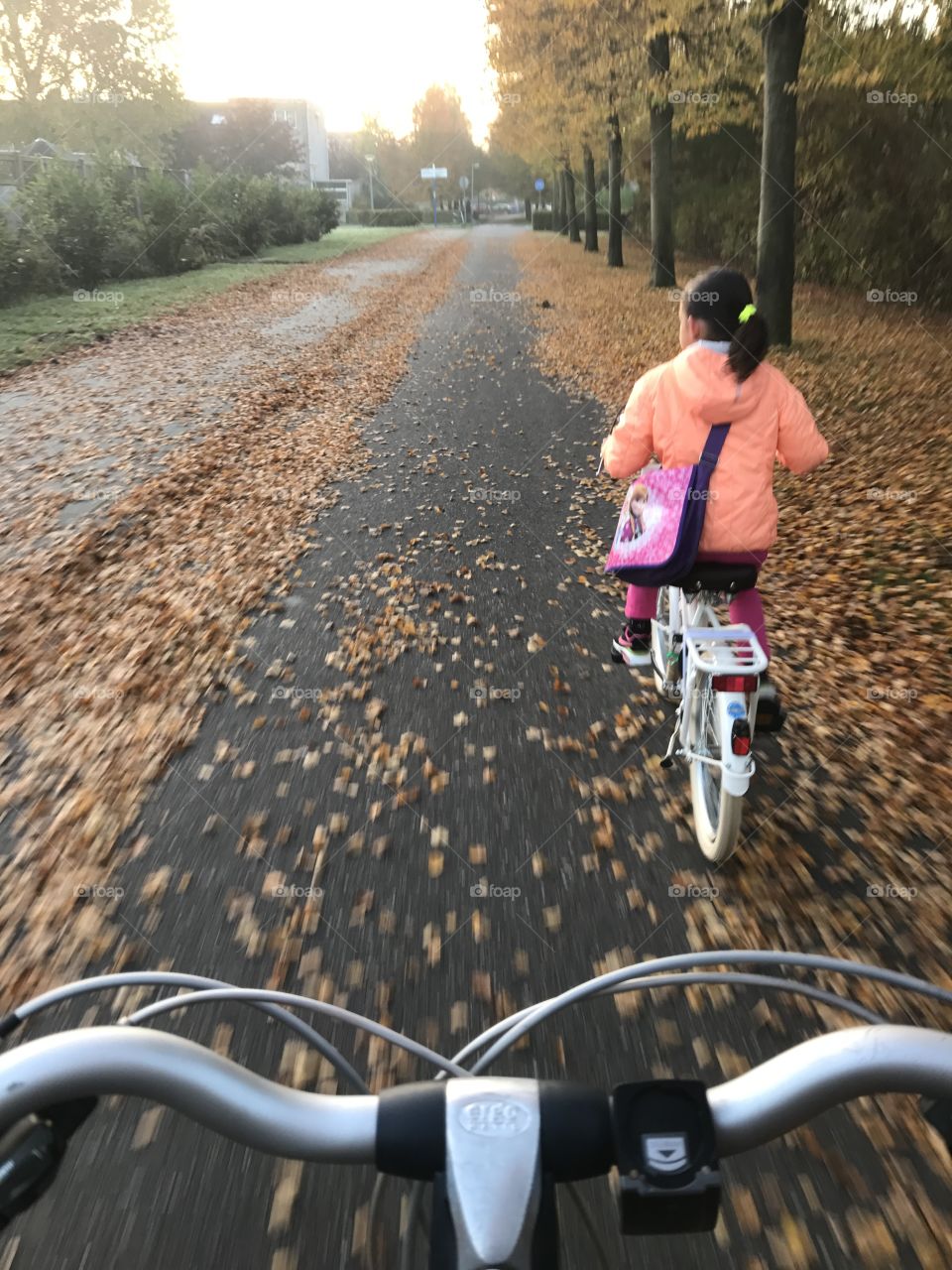 Riding on a bicycle in the fall 