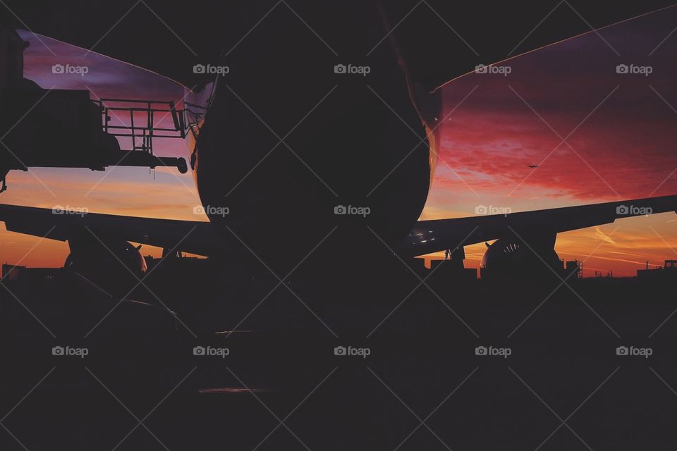 Aircraft, Airplane, Sunset, Silhouette, Light