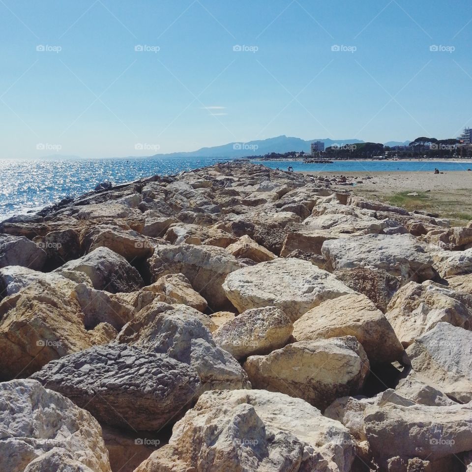 Stone in the sea in Cambrills,  Costa Dorada, Catalunya,  Spain