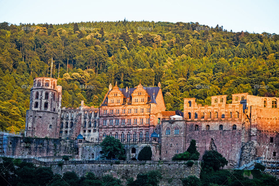 The sun was starting to set on Heidelberg castle in Heidelberg, Germany.