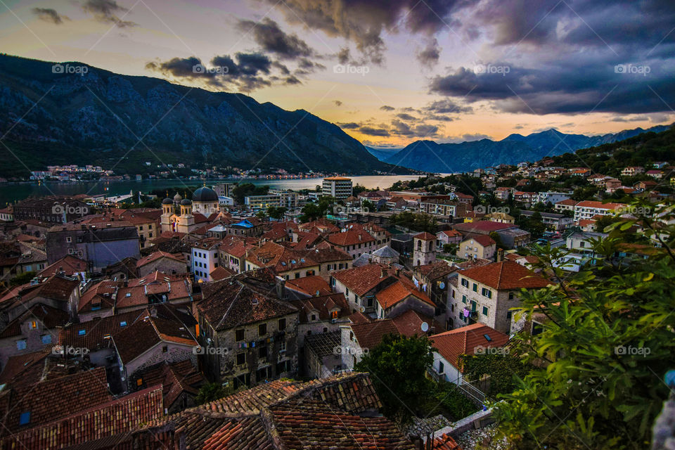 View of townscape by river in Kotor, Montenegro