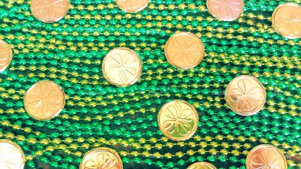 Gold leaf clover coins with green beads