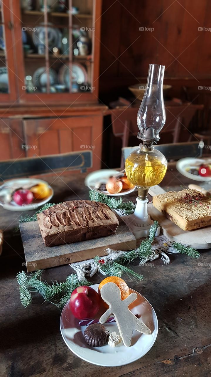 Winter holidays served table, rustic style