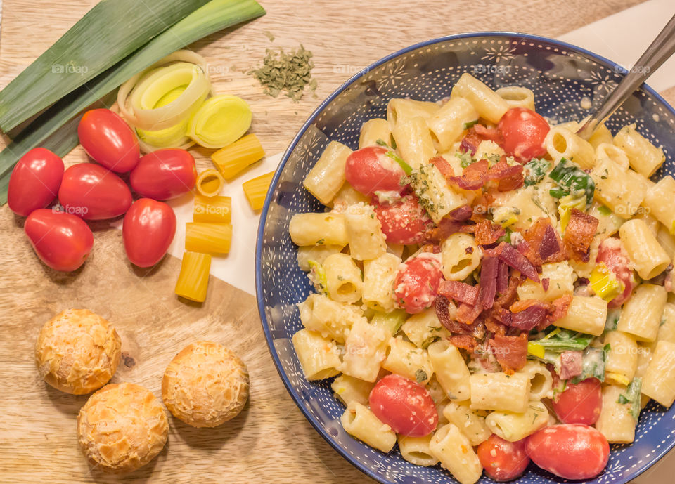 Close-up of delicious pasta on table