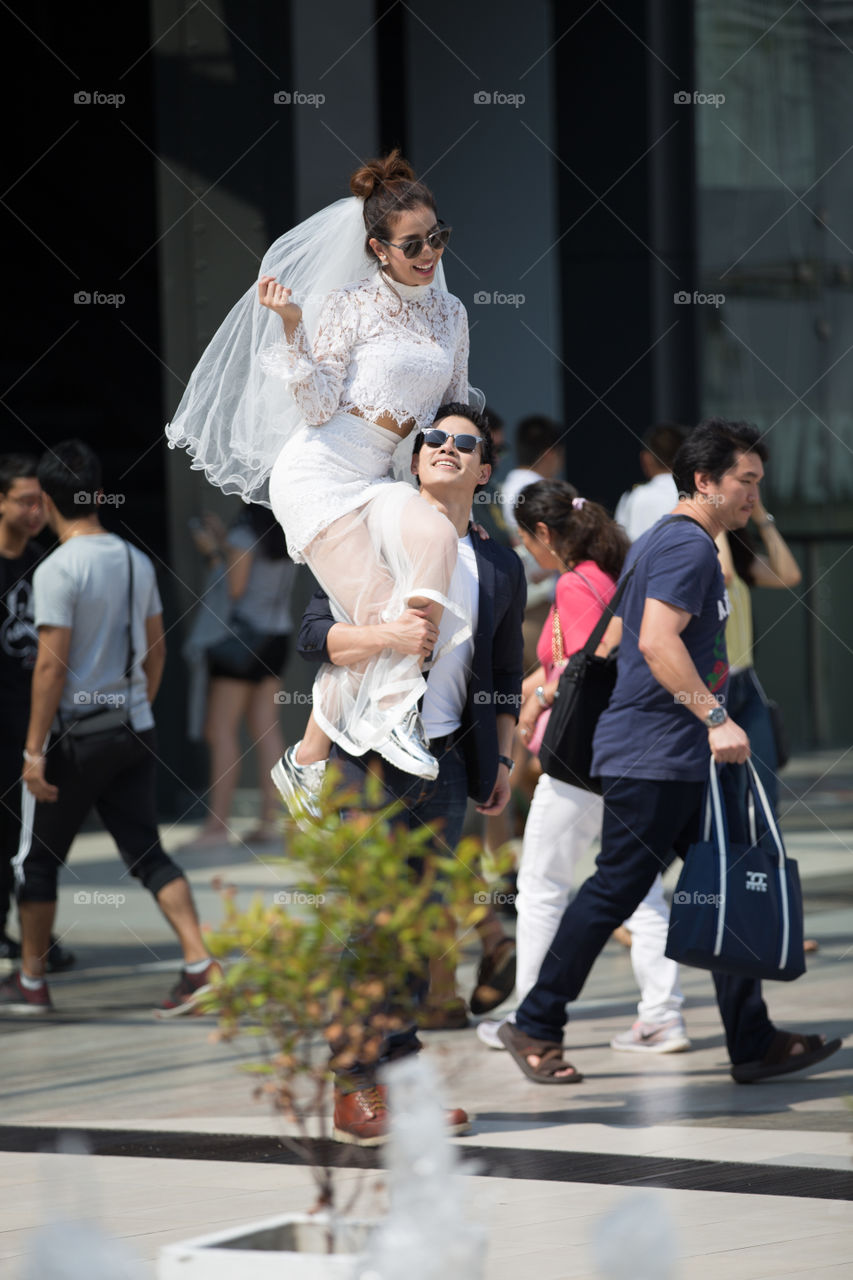 Wedding lover holding bride