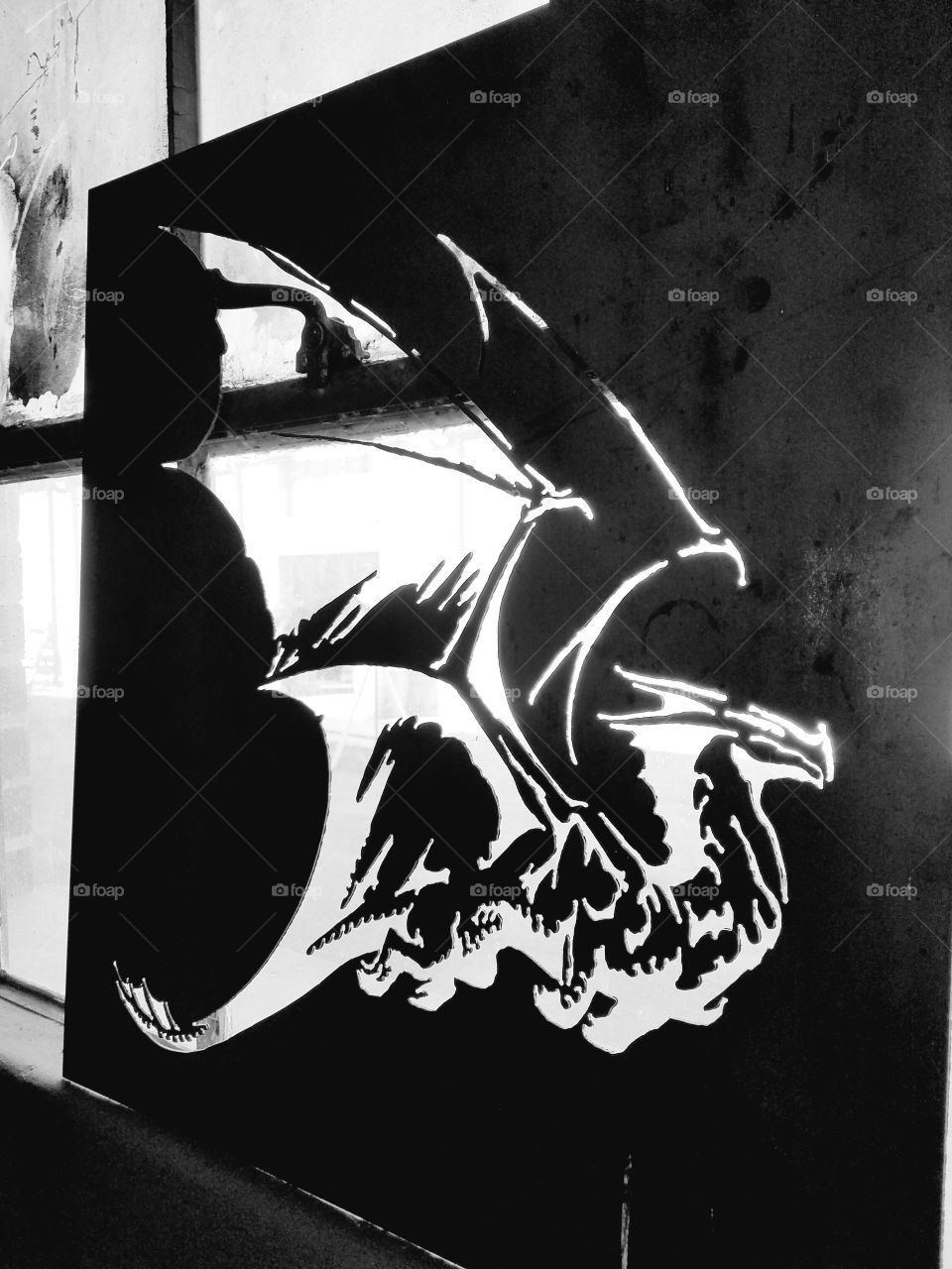 dragon window metal iron sign