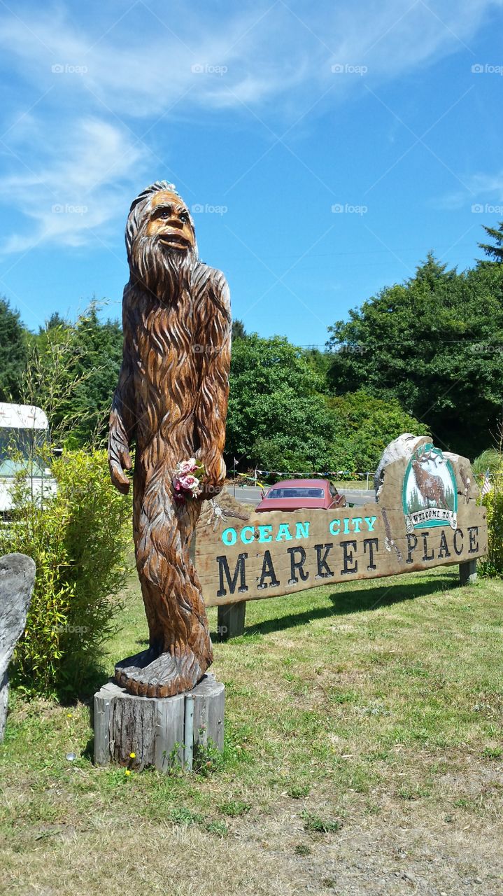 Sasquatch. carved statue in Ocean City, Washington
