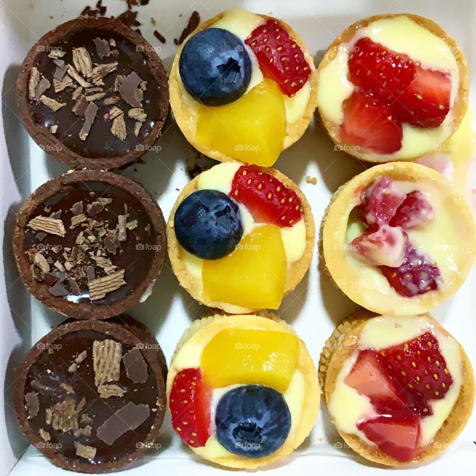Homebaked Mini yummy tart in chocolate, and fruits flavour