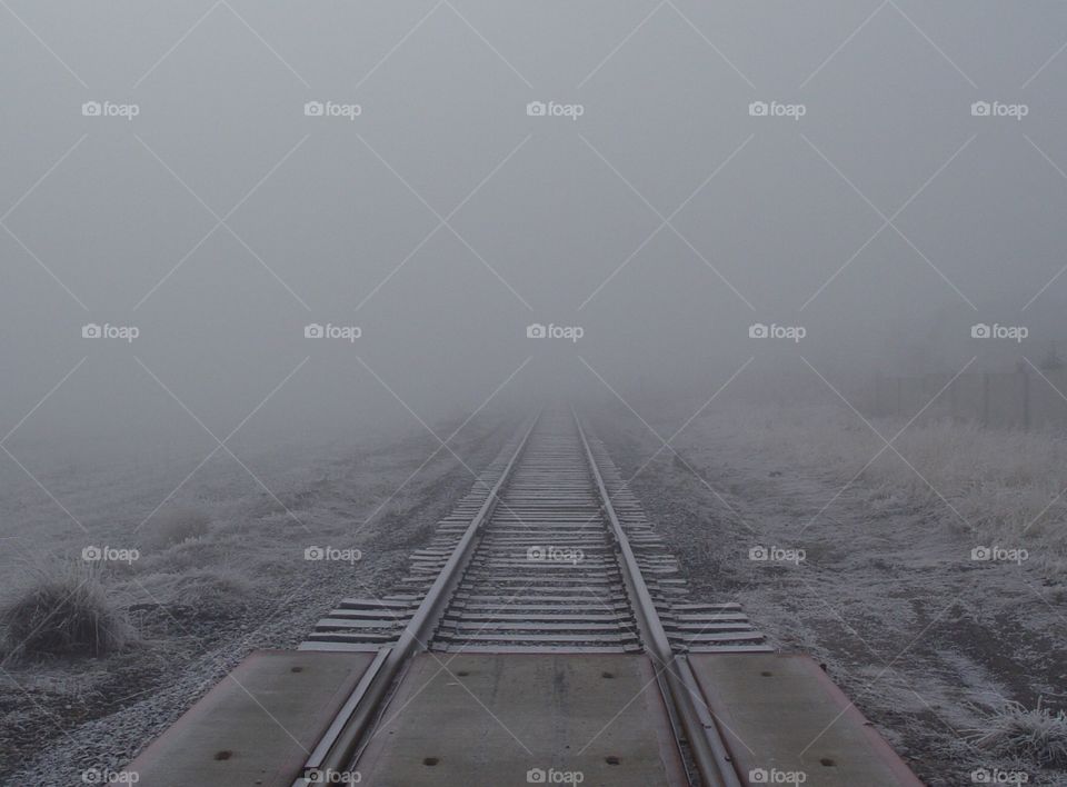 Foggy train tracks