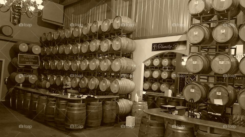 Wine Barrels . Temecula Winery Barrel Room