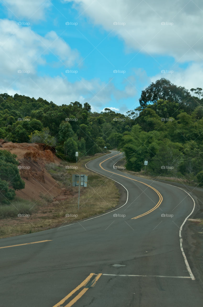 Curvy Hawaiian road in the afternoon