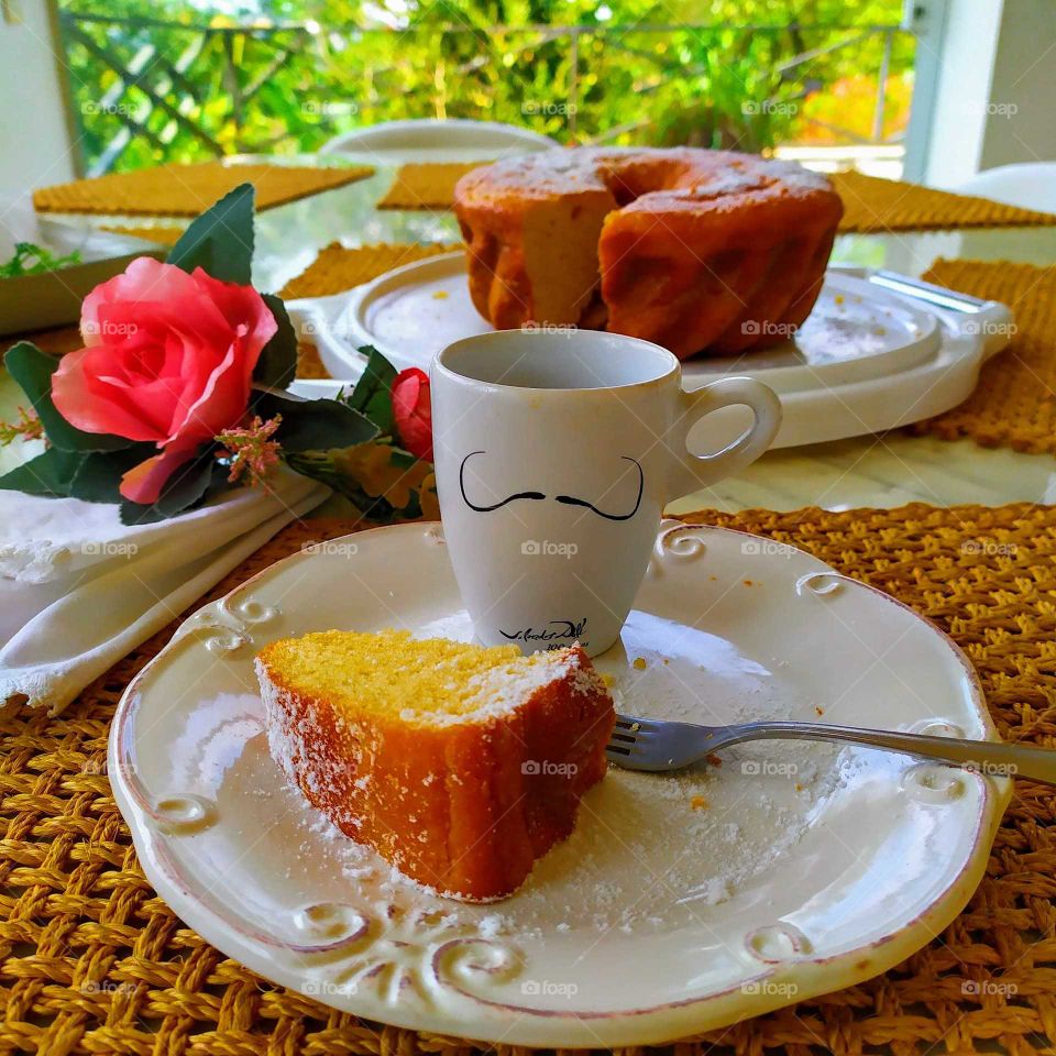 A special cake and coffee in the afternoon