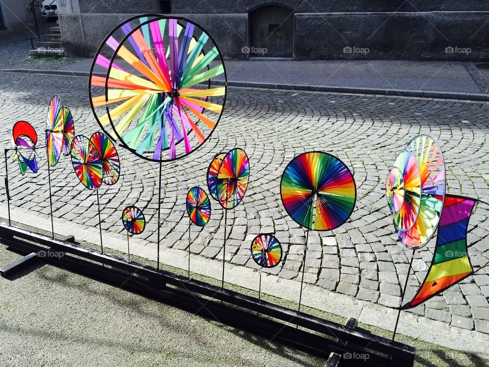 Colourful wind chimes. Hoorray, it's summer... As the wind chimes in the street show