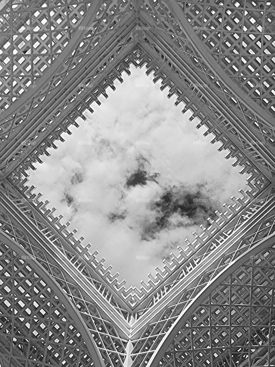 A view of the sky from the hollow designing roof.