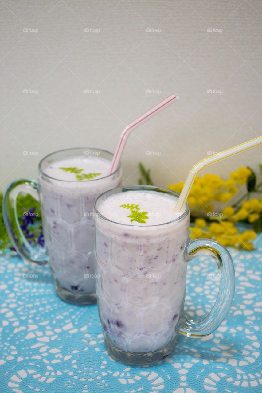 Blueberry smoothie in glass