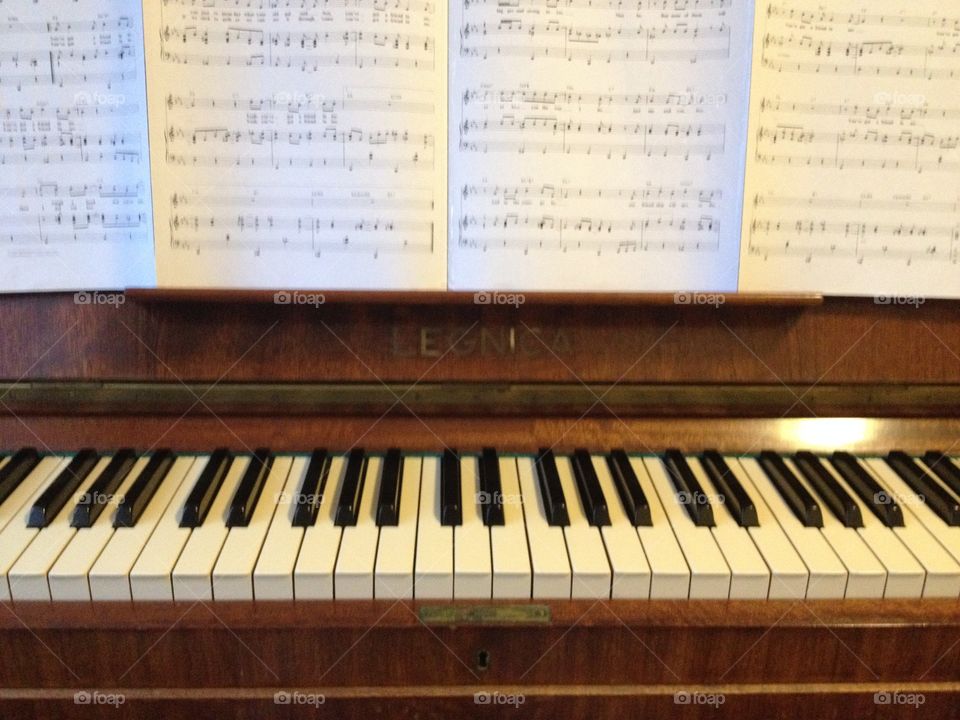 Piano keys with notes