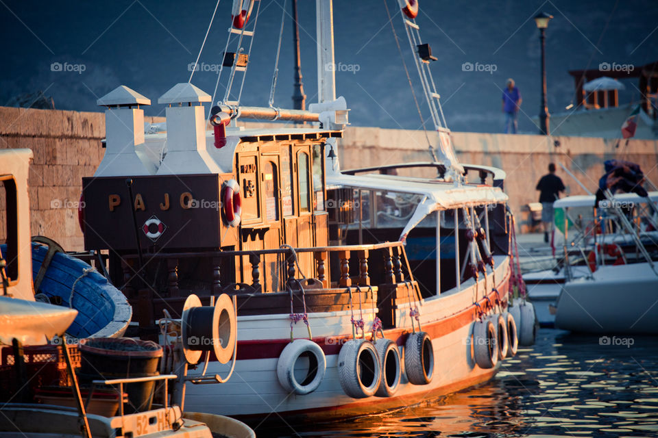 Yachts in Boko Kotor bay at Sunset. Herceg Novi, Montenegro