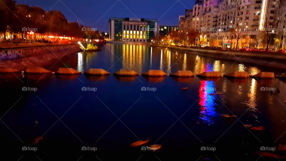 Dambovita River in Bucharest at Unirii Square
