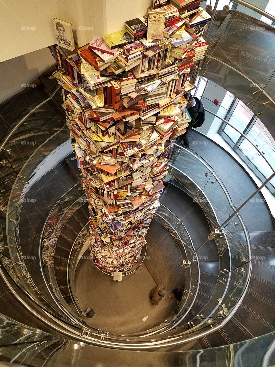 Tower of books from above