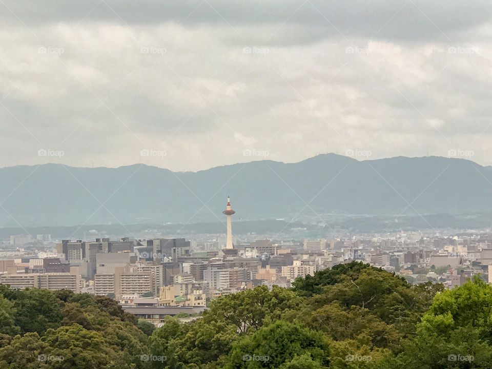 Skyline of Kyoto from the top of the hill..