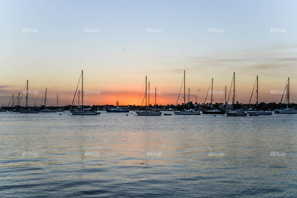 Harbor sunset. Stuart,  Florida sunset at yacht club