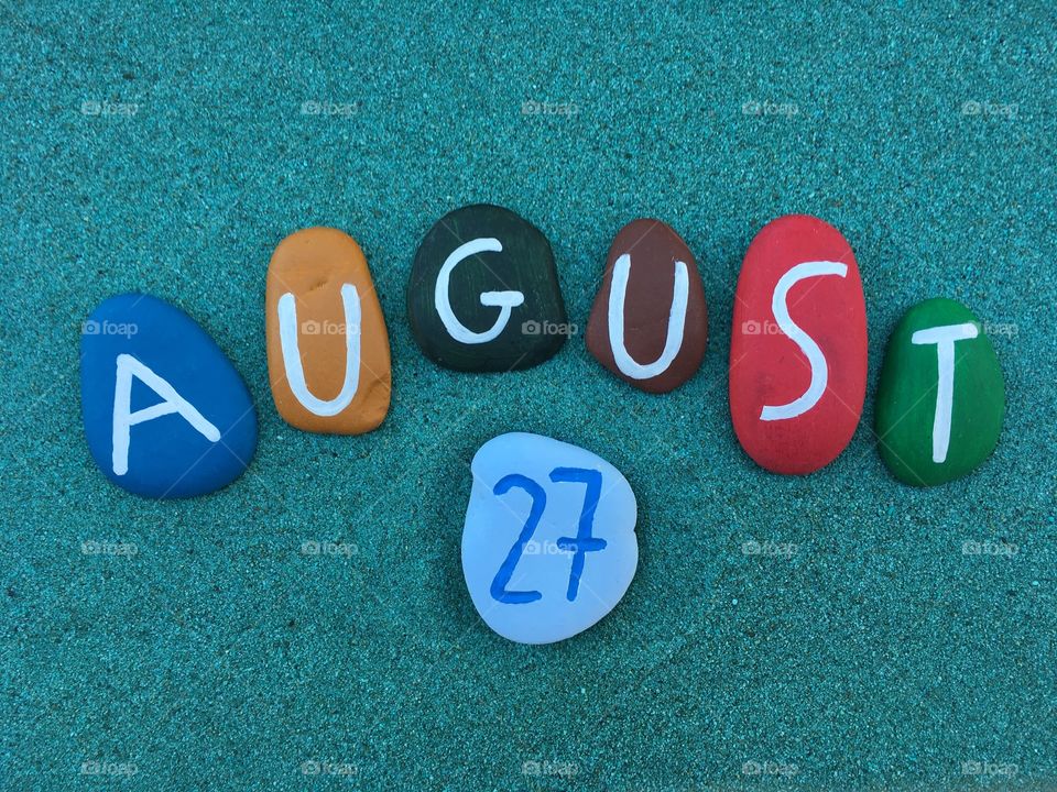 27 August, calendar date on colored stones 