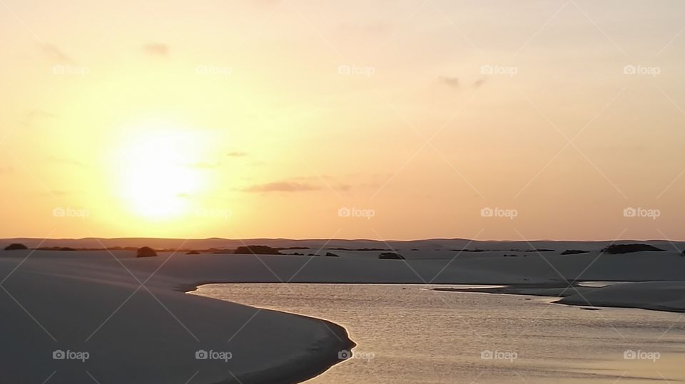 Sunset in the desert over the river. Brazil 