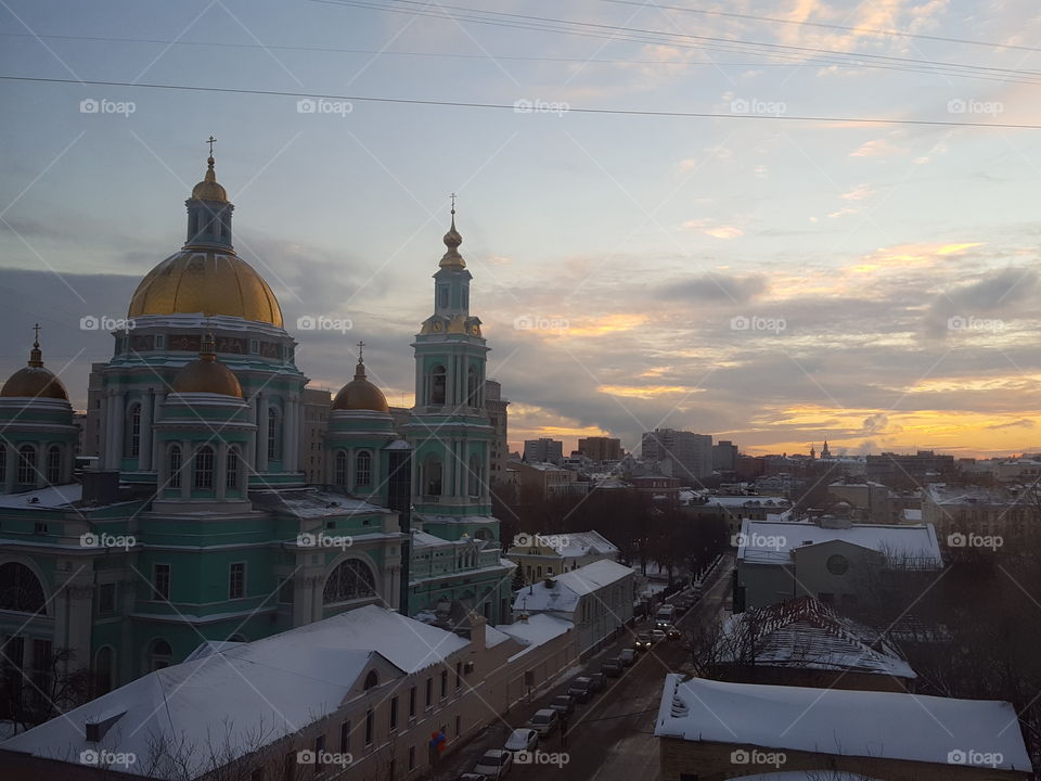 Berth, sunset, river,  Moscow, city, night city, Moscow does not sleep