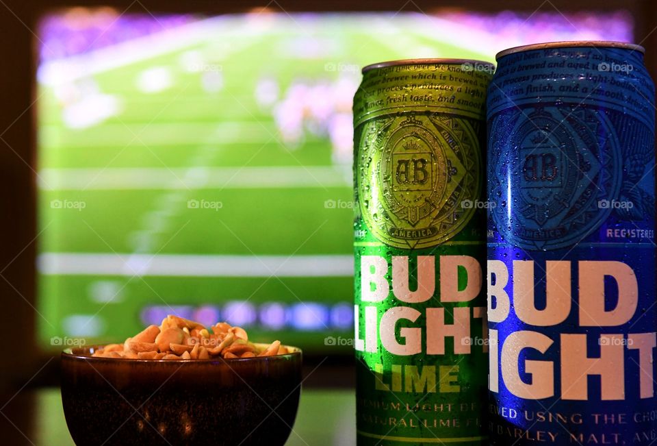 Football game night with Bud Light beer