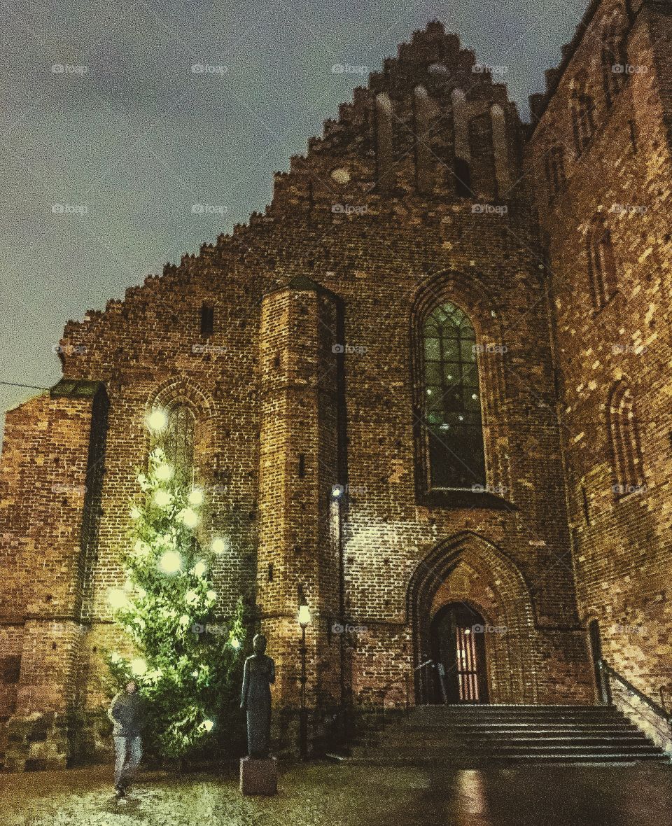 Church and Christmas tree