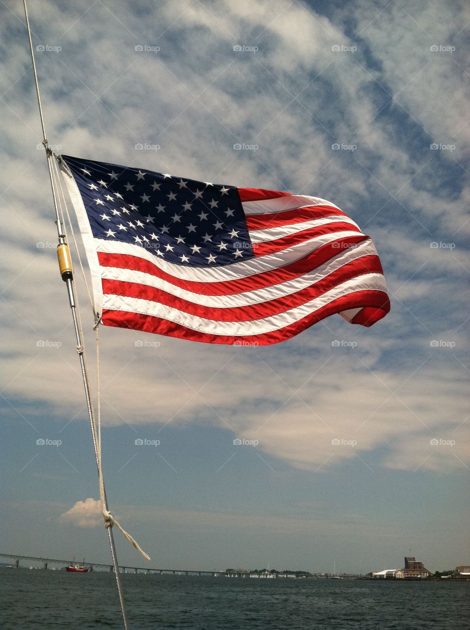 American Flag in the Wind over Newport