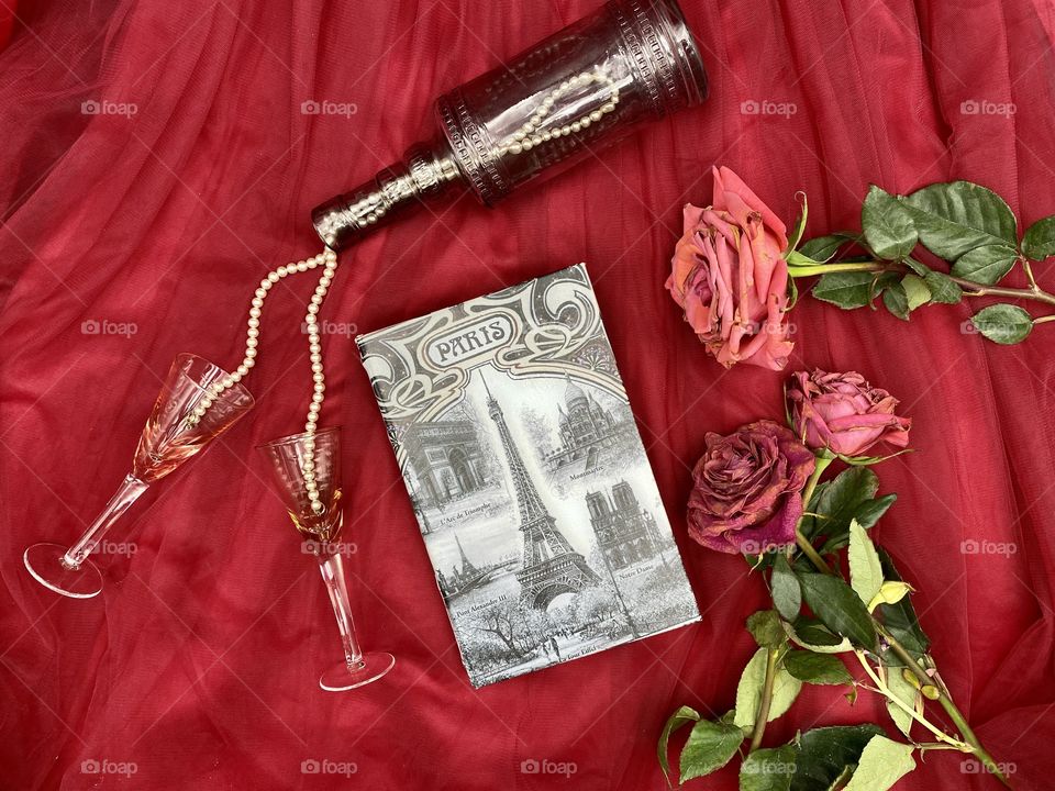 Pearls in Paris flat lay