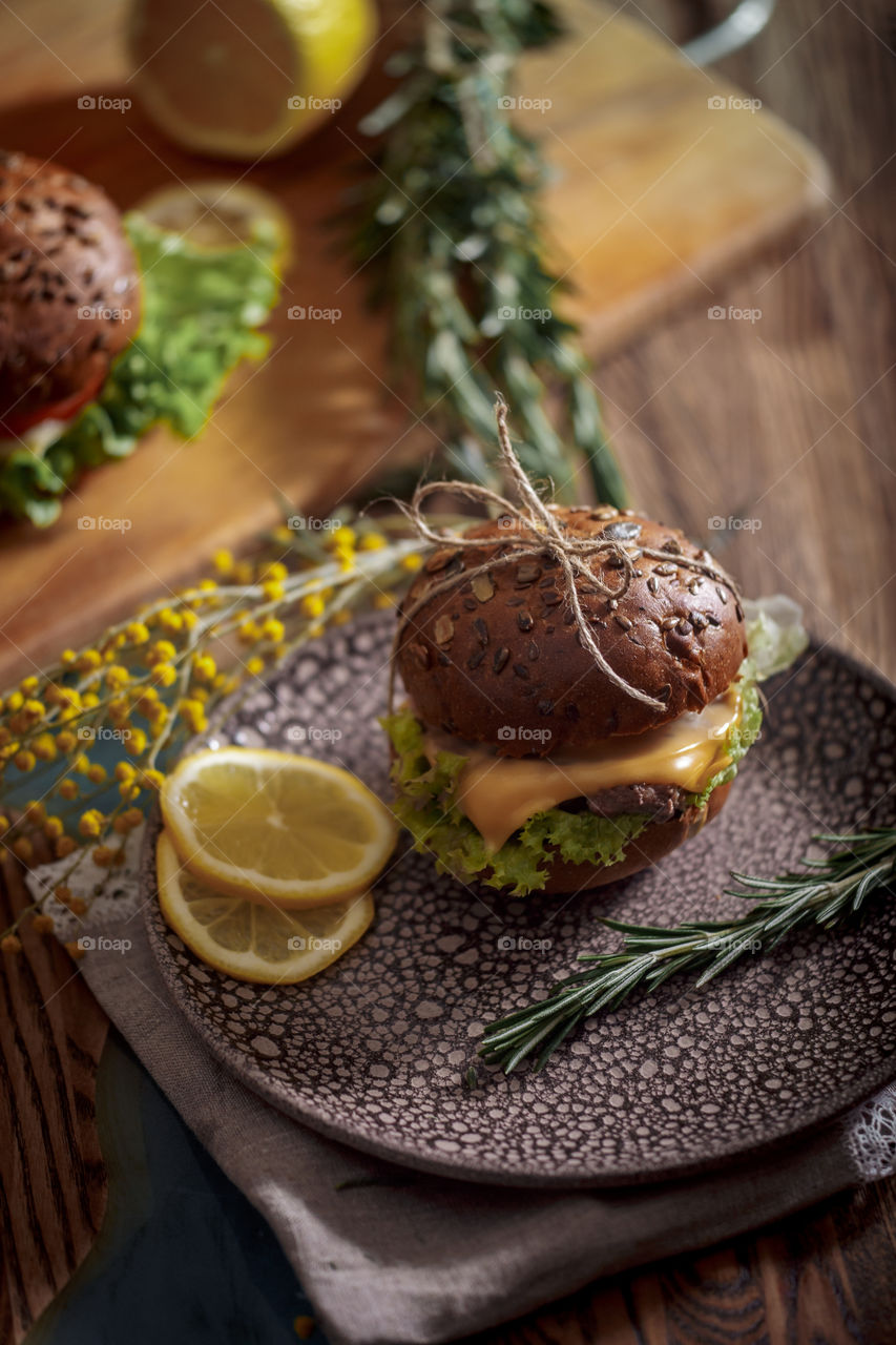 Dark burger with grain bread