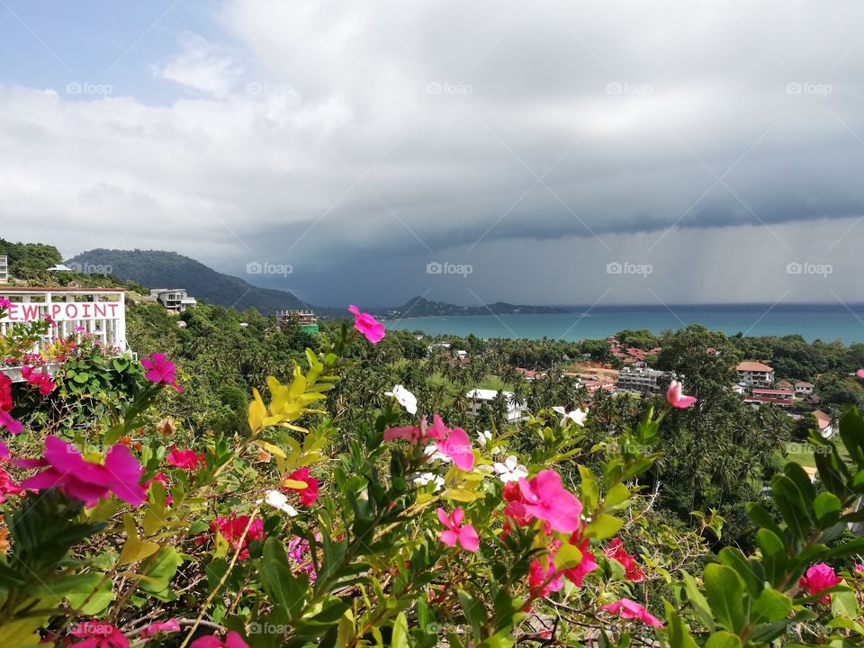 rain on the sea on the island of Koh Samui in Thailand