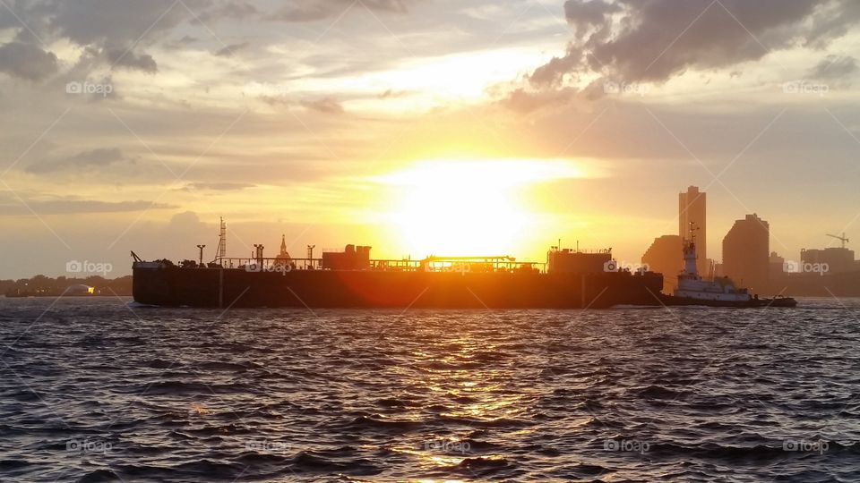 Tugboat at sunset