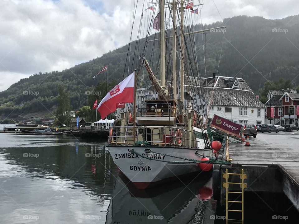 A sailing ship docked in Nordheimsund, Norway. It’s not a super big ship, but it looks really cool.