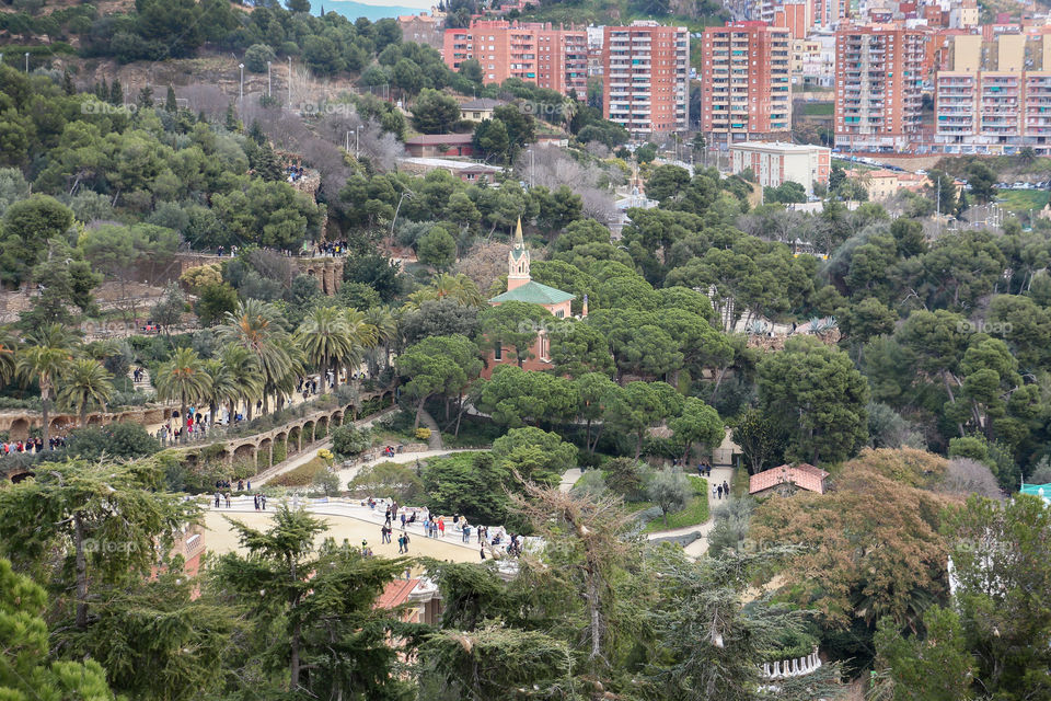 Panoramic view of park Guel in Barcelona, Spain
