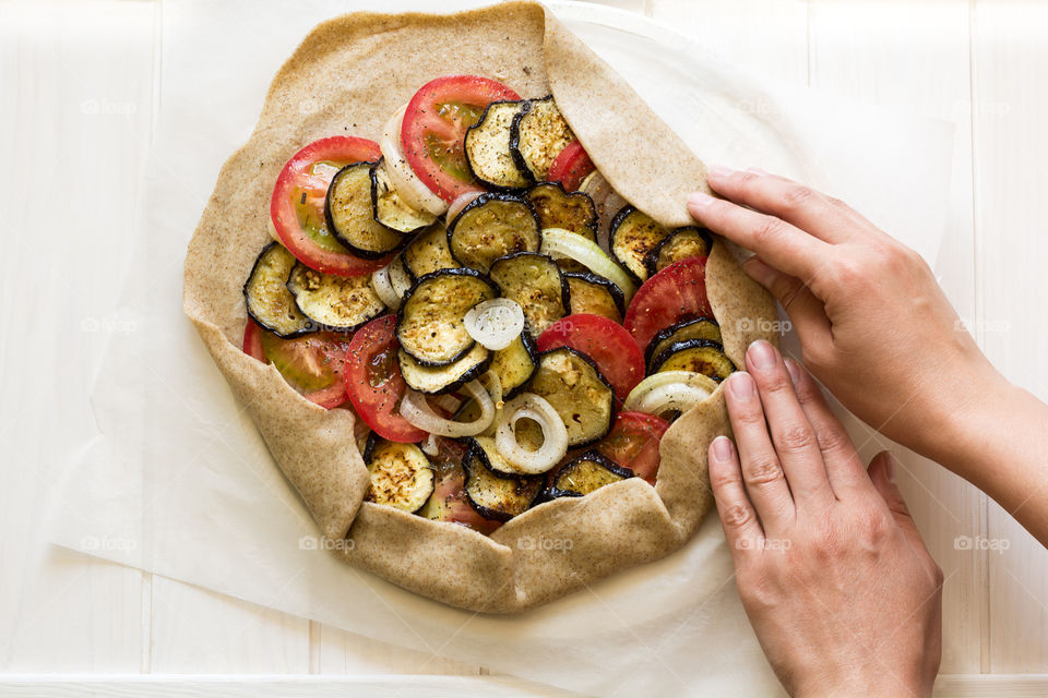 Preparing vegan galette