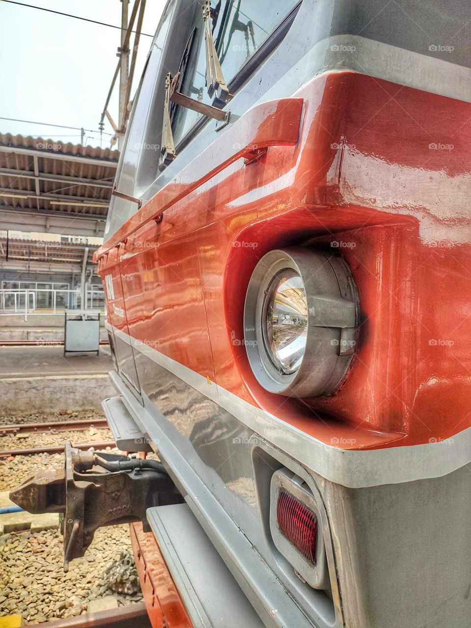 the headlights of an electric train