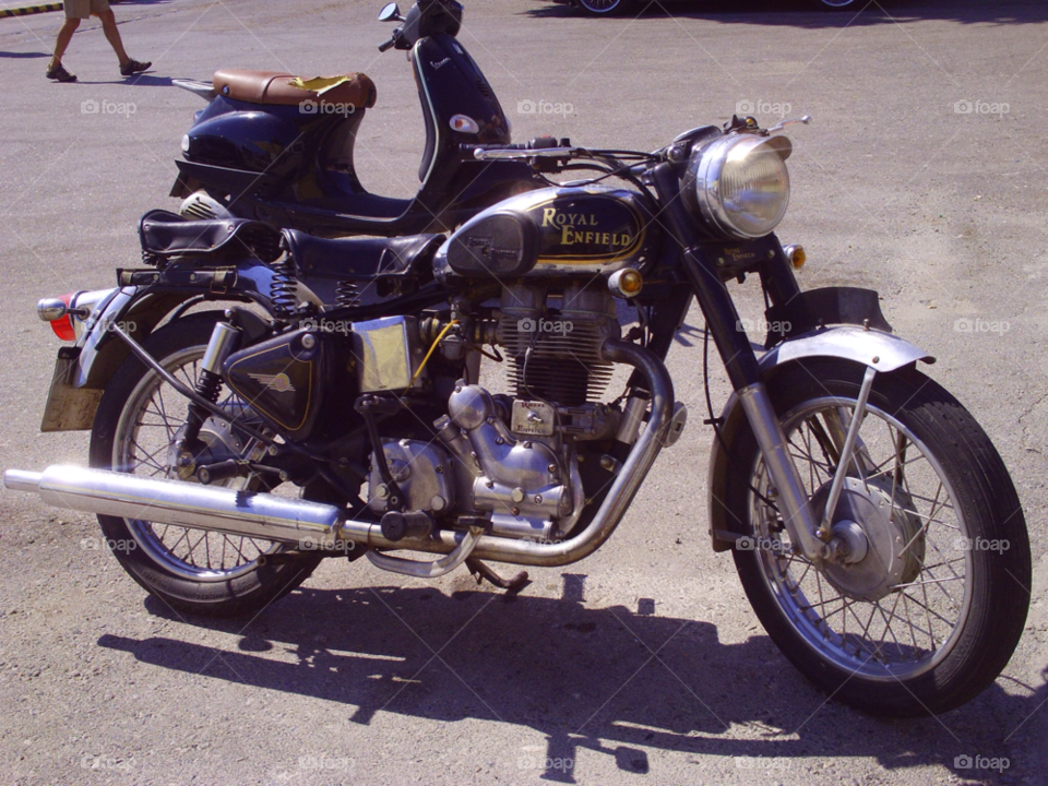 early 1950s royal enfield in lindos rhodes little vesta scooter alongside by pawright68