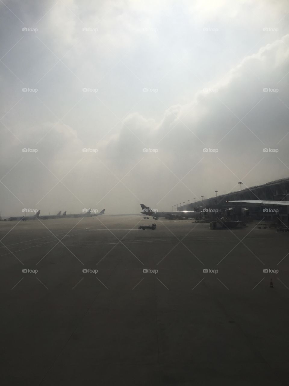 Morning fog on a take-off stripe in Shanghai Airport