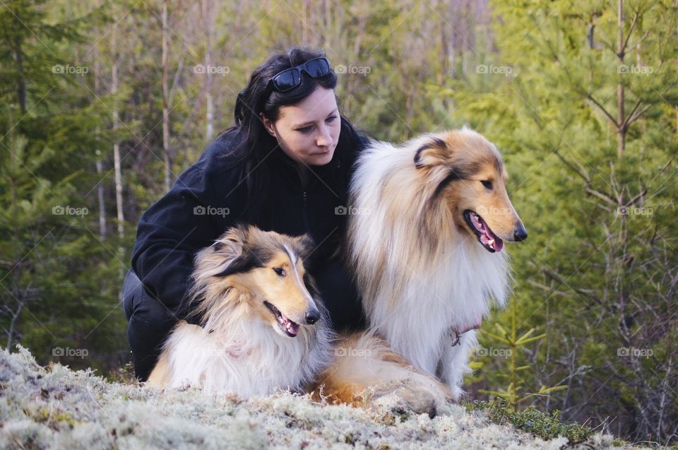 Woman with two dogs