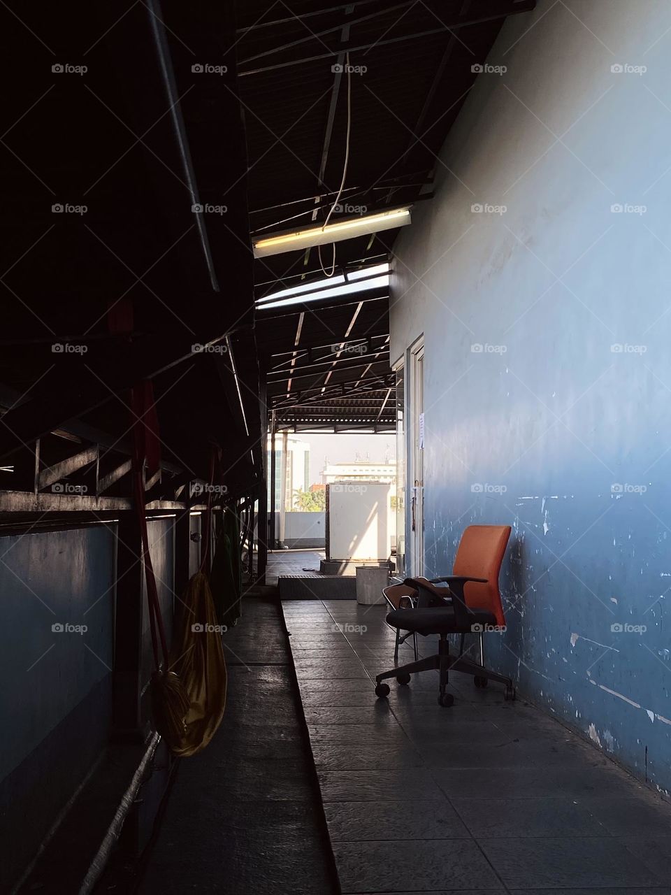 one morning in an empty warehouse