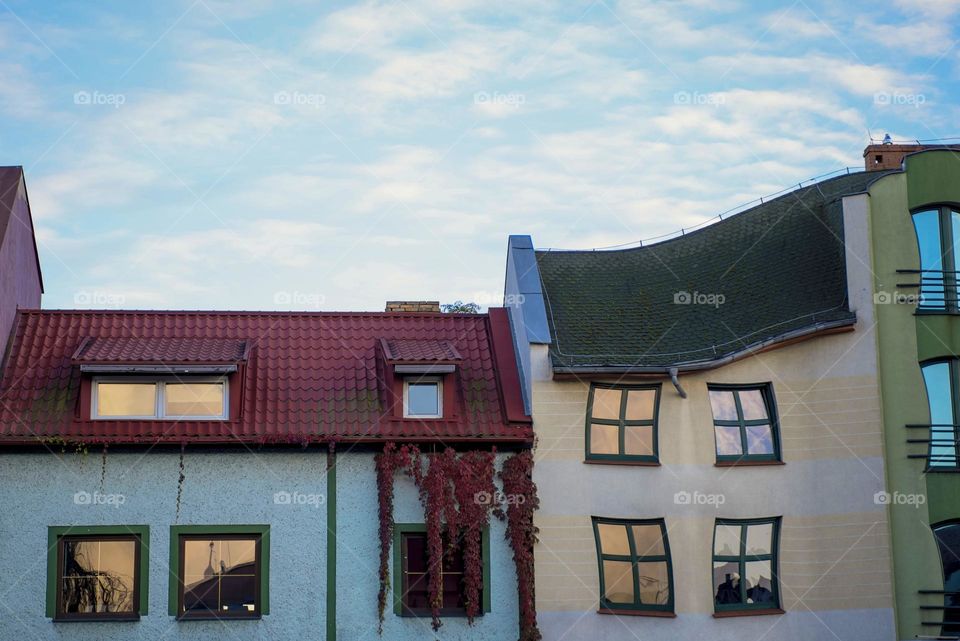 Colored European houses.  Architecture of Poland.