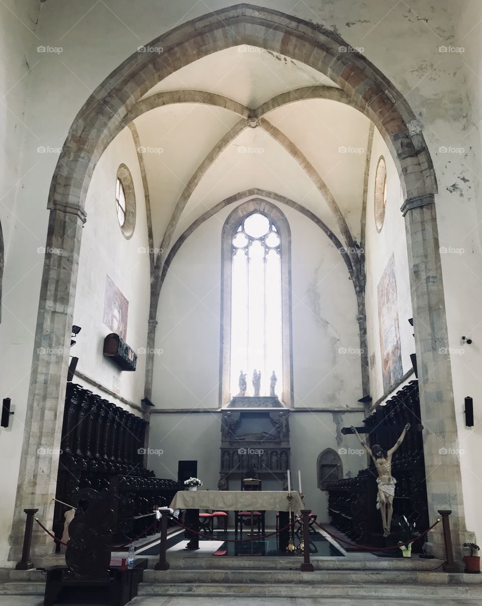 Internal arcade of the church in Altomonte, Calabria 
