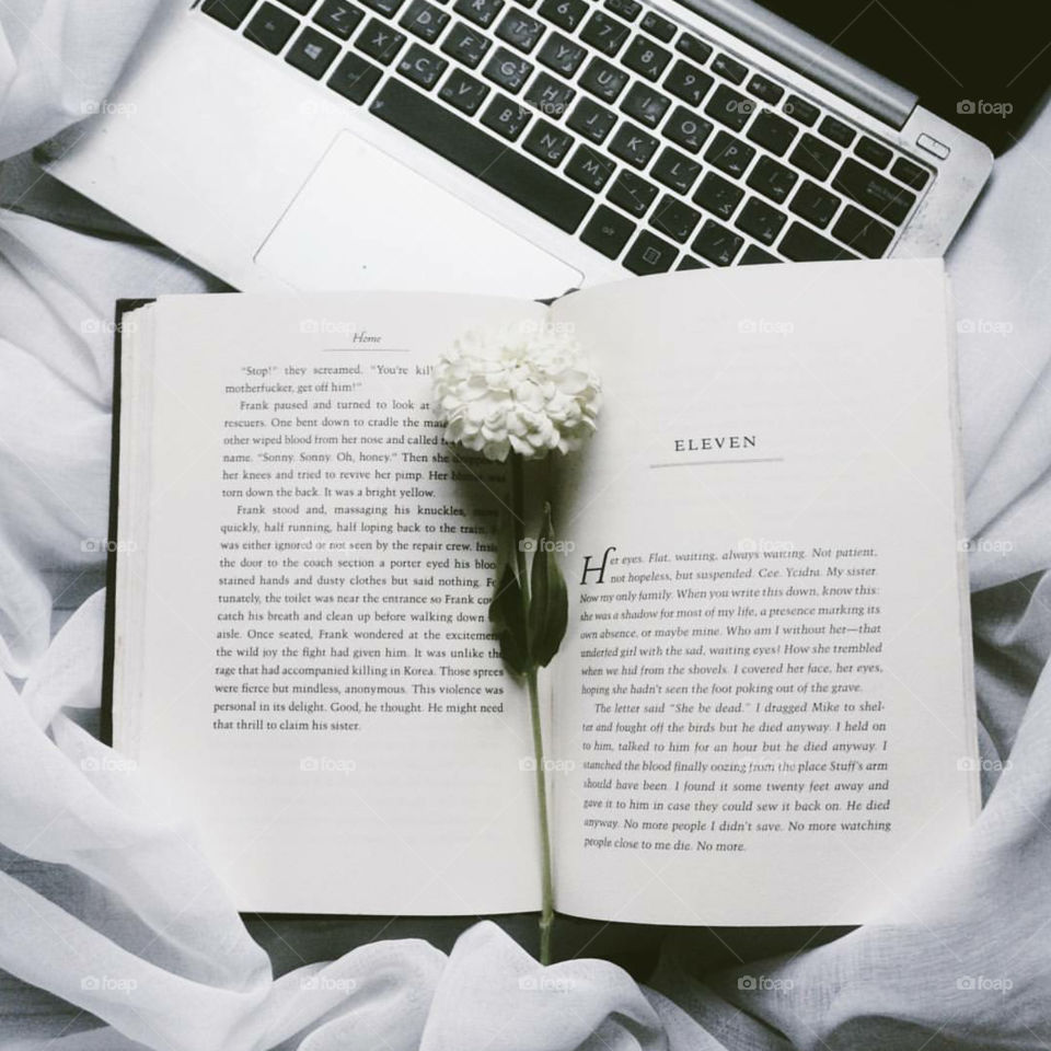 books and flowers on a bed weather