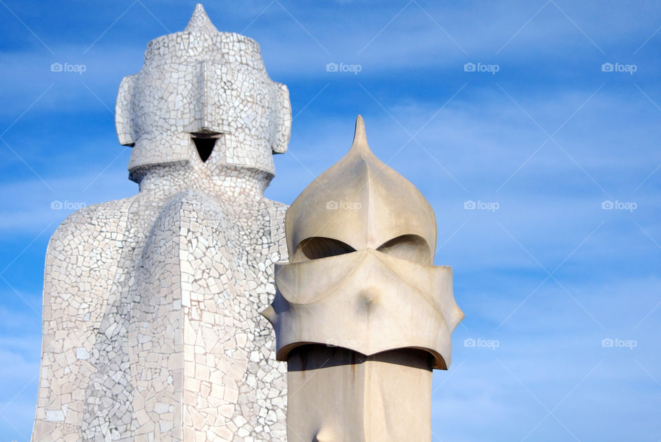 Close-up of Chimneys on the Roof of Barcelona’s Casa Mila