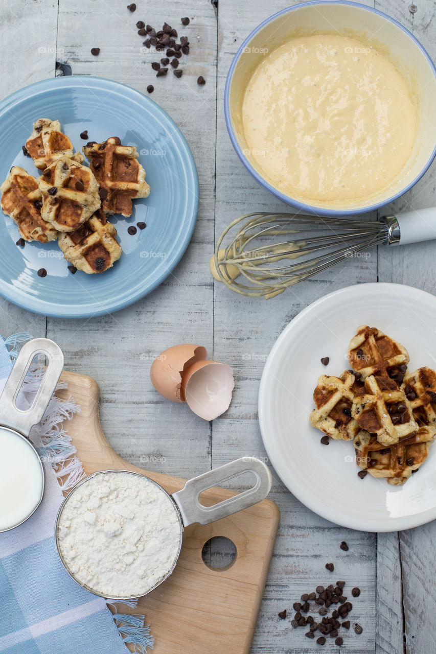 Breakfast Waffles Food Flat Lay